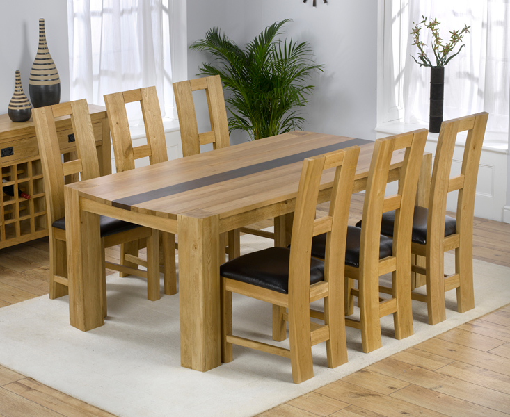 Milan Oak Walnut Dining Table Plus 6 Oak Leather Chairs - Click Image to Close